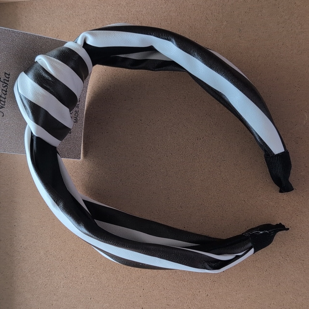 Natasha Couture Black and White Striped Headband